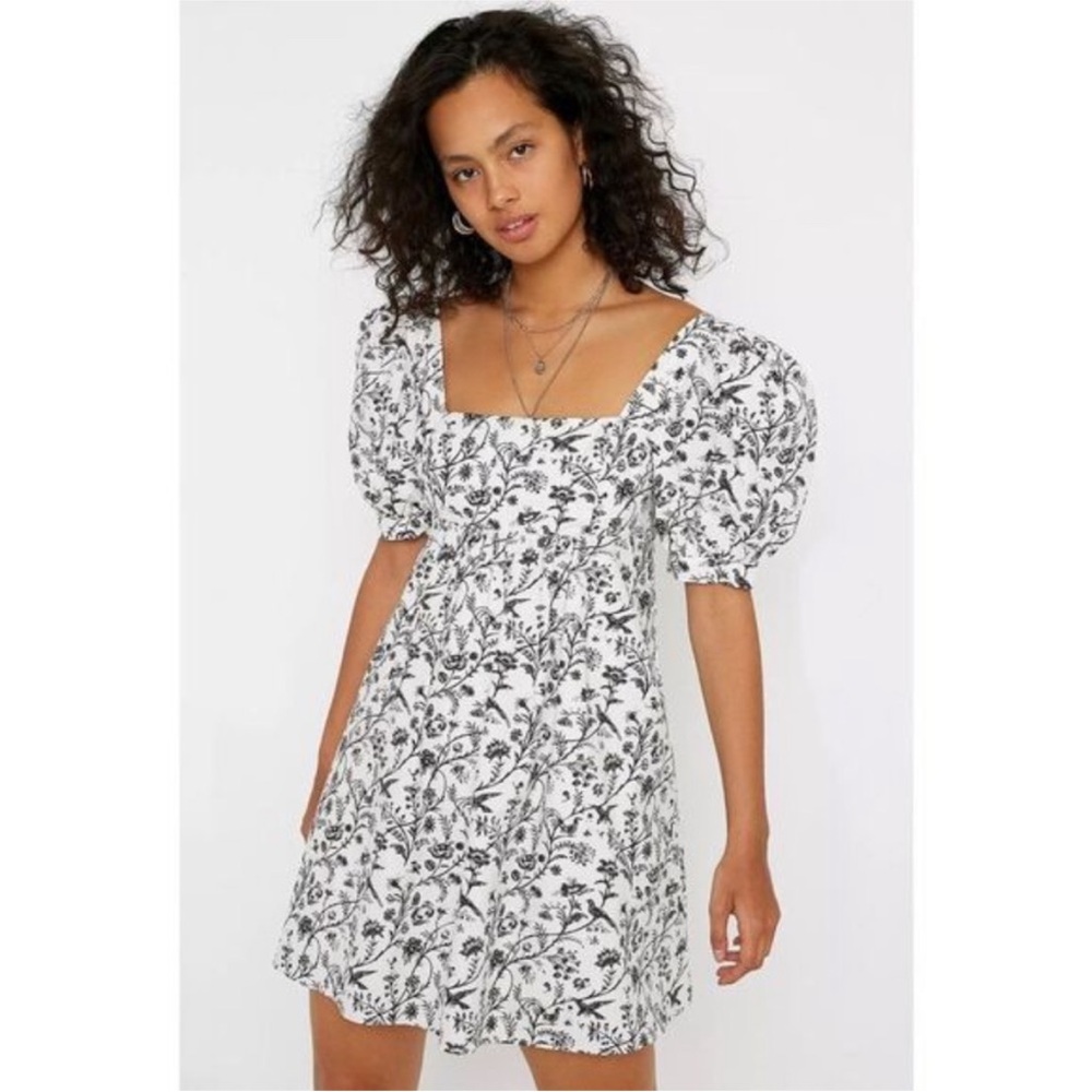 Laura Ashley White Floral Puff Sleeve Mini Dress